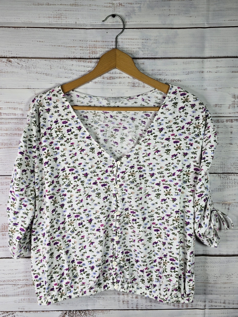 Lucky Brand Floral Button Front Blouse Women’s Large Boho Cottagecore Top